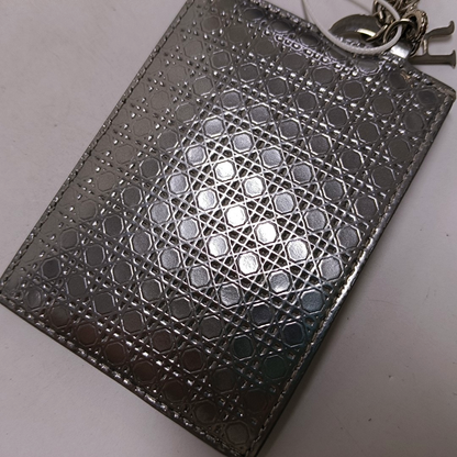 DIOR Lady Dior Silver Patent Leather Woven Quilted Diagonal Card Case Silver Hardware-(SKU)-941217354