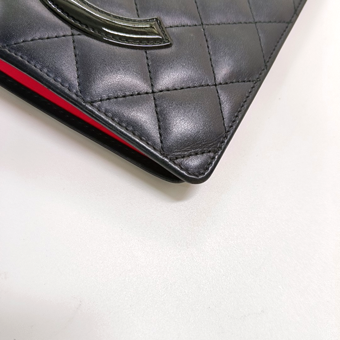 CHANEL CAMBON Black Cowhide Quilted Texture Wallet Silver Hardware 14nan-(SKU)-955276359
