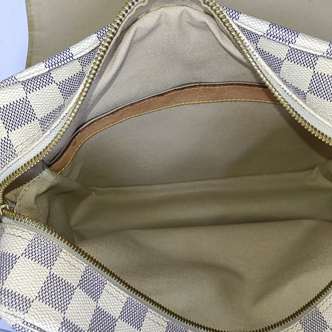 LOUIS VUITTON NAVIGLIO White Coated Canvas Chessboard Plaid Single Shoulder Bag Tote Crossbody Golden hardware-(SKU)-946272112