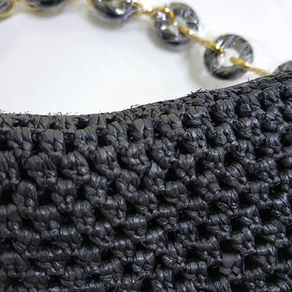 LOEWE Ola Medium Black Straw Single Shoulder Bag Golden Hardware Removable Strap-(SKU)-967584835