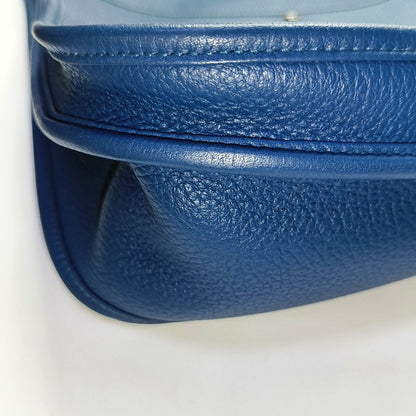HERMÈS Evelyne GM Denim Blue Clemence Cowhide Openwork Evelyne Single Shoulder Bag Clutch Silver Hardware 🄿 Removable Strap-(SKU)-966962890