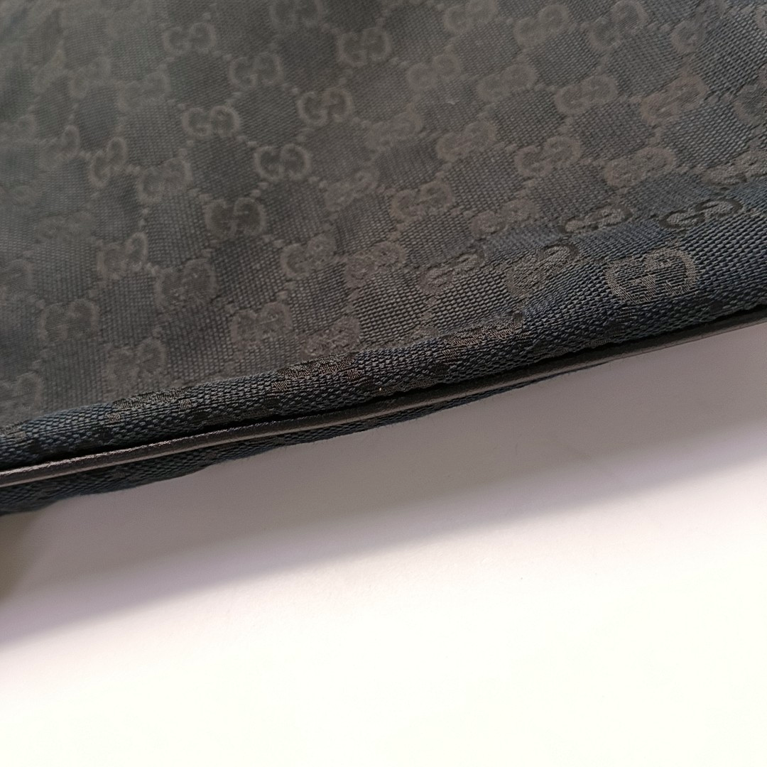 GUCCI Black Coated Canvas Monogrammed Single Shoulder Bag Sling Golden hardware-(SKU)-947676708