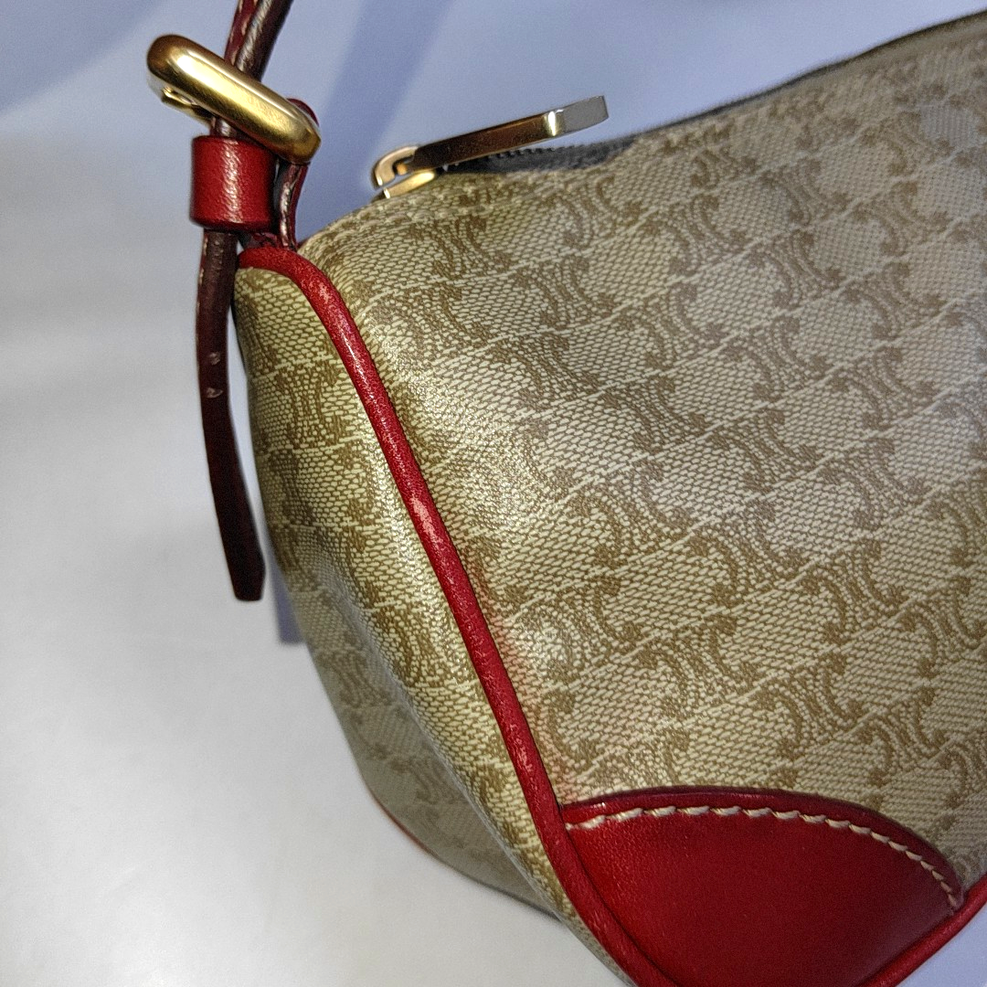CELINE Khaki Coated Canvas Triumph Grained Shoulder Bag Handbag Golden hardware-(SKU)-942940158