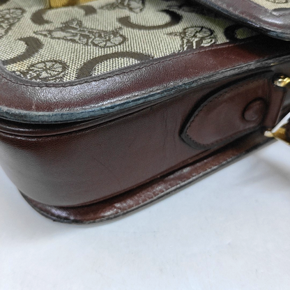 CELINE Khaki Canvas Floral Tofu Bag Single Shoulder Bag Tote Bag Golden hardware-(SKU)-950215776