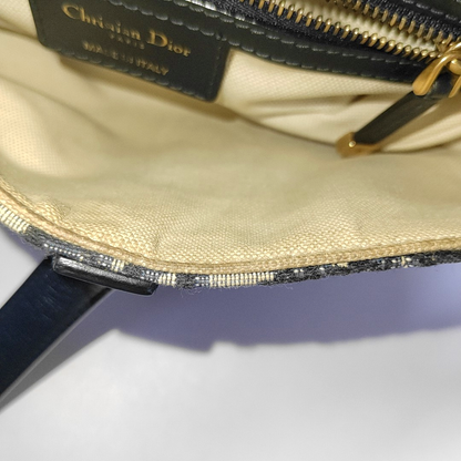 DIOR Saddle Small Size Blue Canvas Monogrammed Saddle Bag Shoulder Bag Tote Bag Golden Hardware-(SKU)-962210262