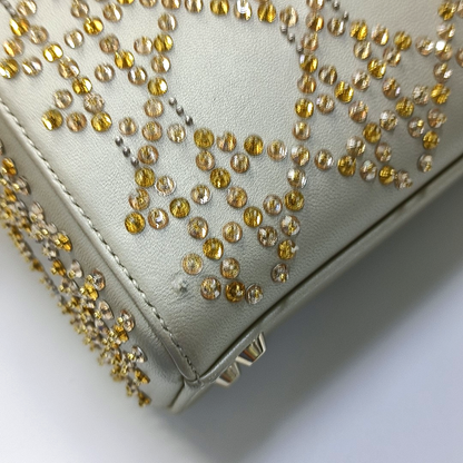 DIOR Lady Dior mini champagne lamb skin Cannage pattern three-compartment crossbody bag, shoulder bag with gold hardware and detachable strap-(SKU)-963332269