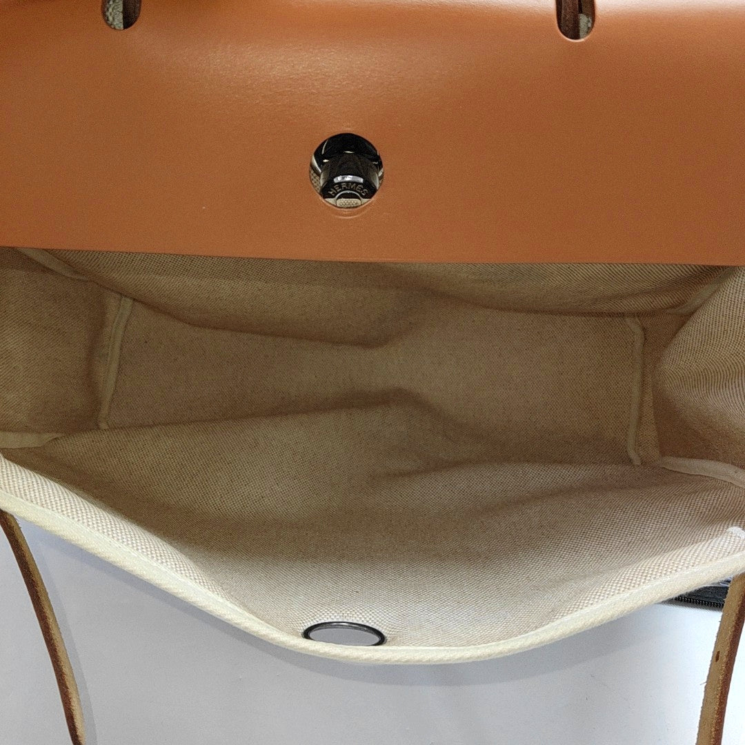 HERMÈS Herbag 39 Milkshake White Canvas Shoulder Bag Tote with Detachable Strap-(SKU)-970841956