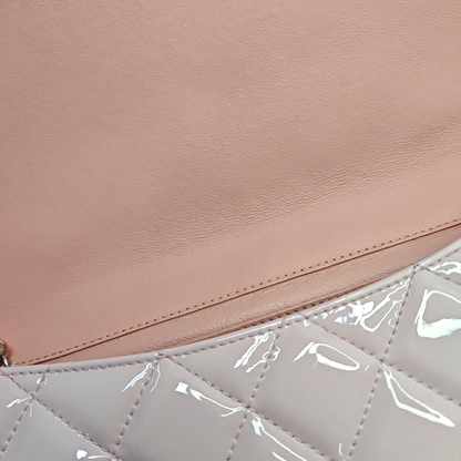 CHANEL CLASSIC FLAP Light Pink Lacquered Leather Quilted Matelassé Crossbody Shoulder Bag Handbag Gold and Silver Hardware 17 Openings-(SKU)-952358832