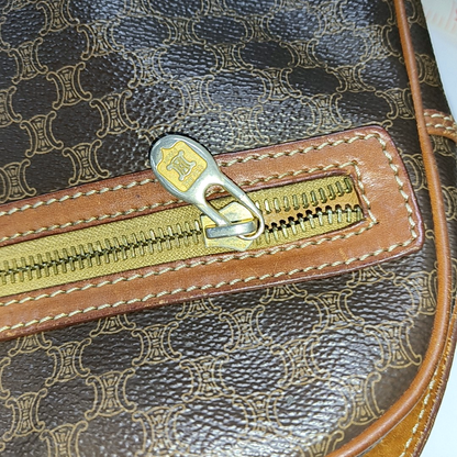 CELINE Brown Coated Canvas Triumph Gate Single Shoulder Crossbody Bag Golden hardware-(SKU)-14339227