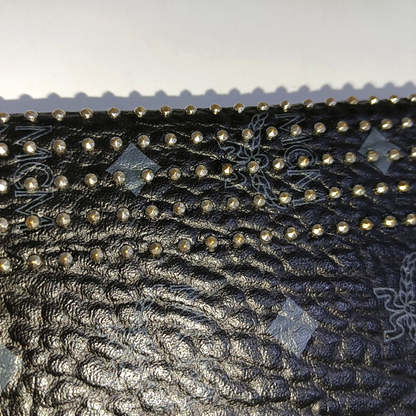 MCM Black Coated Canvas Stud Wallet Silver Hardware-(SKU)-938652403