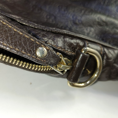 GUCCI Dark Brown Leather Vintage Embossed Tote Shoulder Bag Golden hardware-(SKU)-952168217