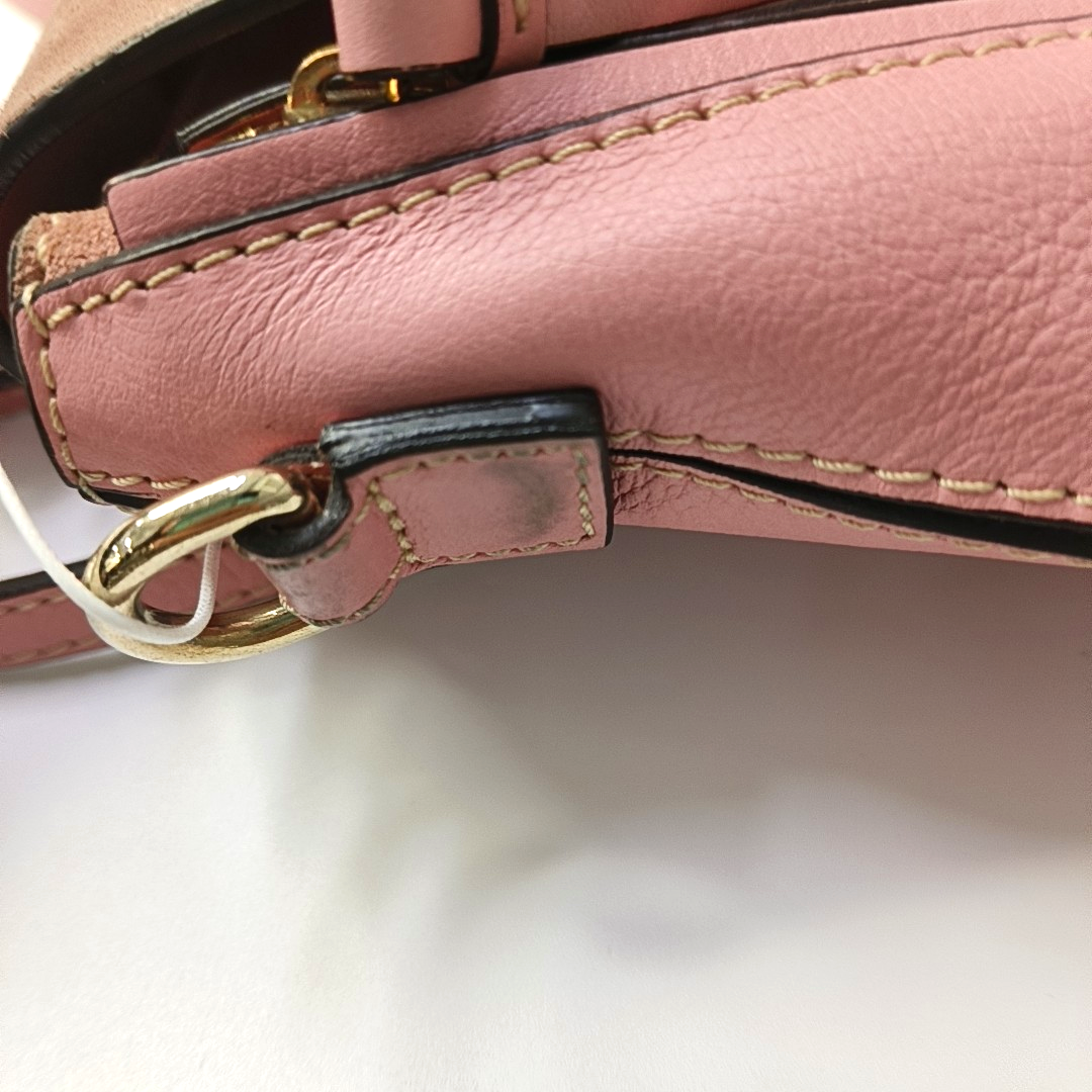 Chloé Faye mini Pink Cowhide Backpack Single Shoulder Bag Golden hardware shoulder straps-(SKU)-958394147