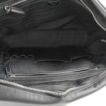 PRADA Black Cowhide Cross Grain Handbag Silver Hardware-(SKU)-945045232