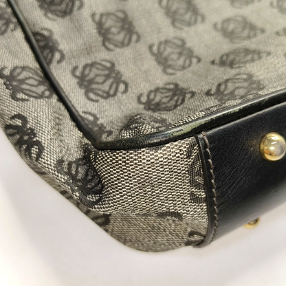 LOEWE Tote bag Gray Coated Canvas Monogram Floral Print Handbag Golden hardware-(SKU)-946029178