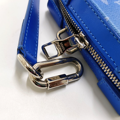 LOUIS VUITTON WALLET TRUNK Blue Coated Canvas Monogram Printed Sling Bag Handbag Single Shoulder Bag Silver Hardware Removable Strap-(SKU)-956381816