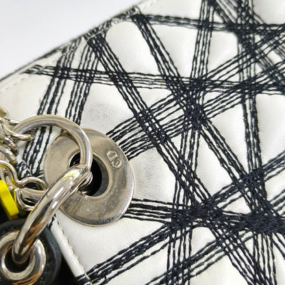 DIOR Lady Dior White Lamb Leather Printed Shoulder Bag Crossbody Bag Silver Hardware Removable Strap-(SKU)-969826731