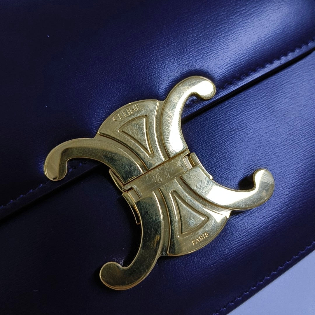 CELINE TRIOMPHE Dark Purple Calf Leather Triumph Monogram Single Shoulder Bag Golden Hardware-(SKU)-969606927