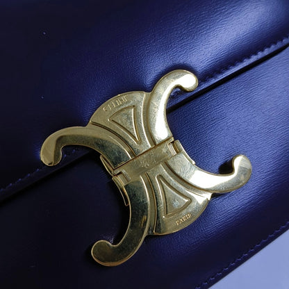 CELINE TRIOMPHE Dark Purple Calf Leather Triumph Monogram Single Shoulder Bag Golden Hardware-(SKU)-969606927