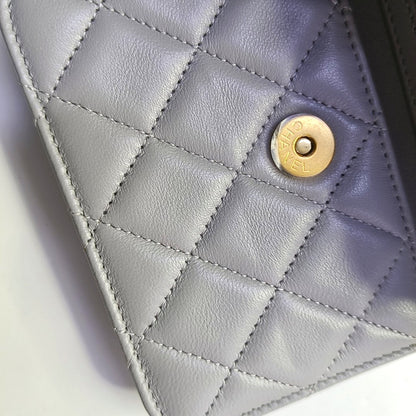 CHANEL WOC Grey Lamb Skin Quilted Quilted Single Shoulder Bag Crossbody Bag Golden Hardware 31 Opening-(SKU)-968722989
