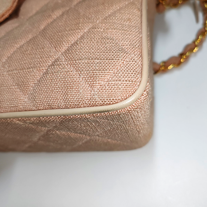 CHANEL VINTAGE HOUSE Pink Canvas Quilted Matelassé Shoulder Bag Crossbody Bag Golden Hardware Vintage-(SKU)-935345202