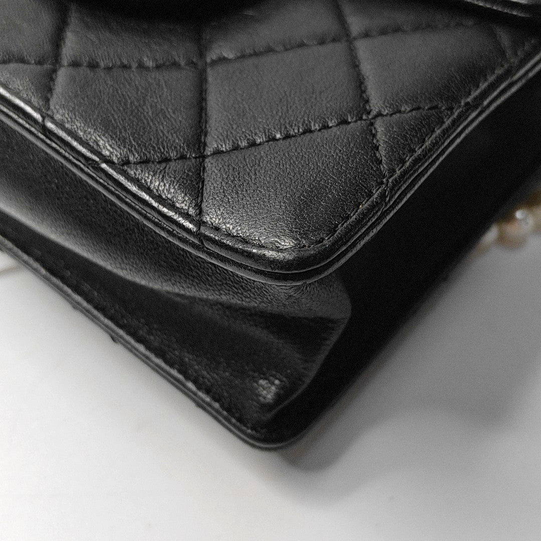 CHANEL EX FLAP Black Cowhide Quilted Monogram Shoulder Bag Crossbody with Gold Hardware, 27 Clasp-(SKU)-967025083