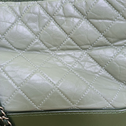 CHANEL GABRIELLE Medium Green Leather Quilted Single Shoulder Bag 24 Clasp Golden Hardware Removable Strap-(SKU)-965602113