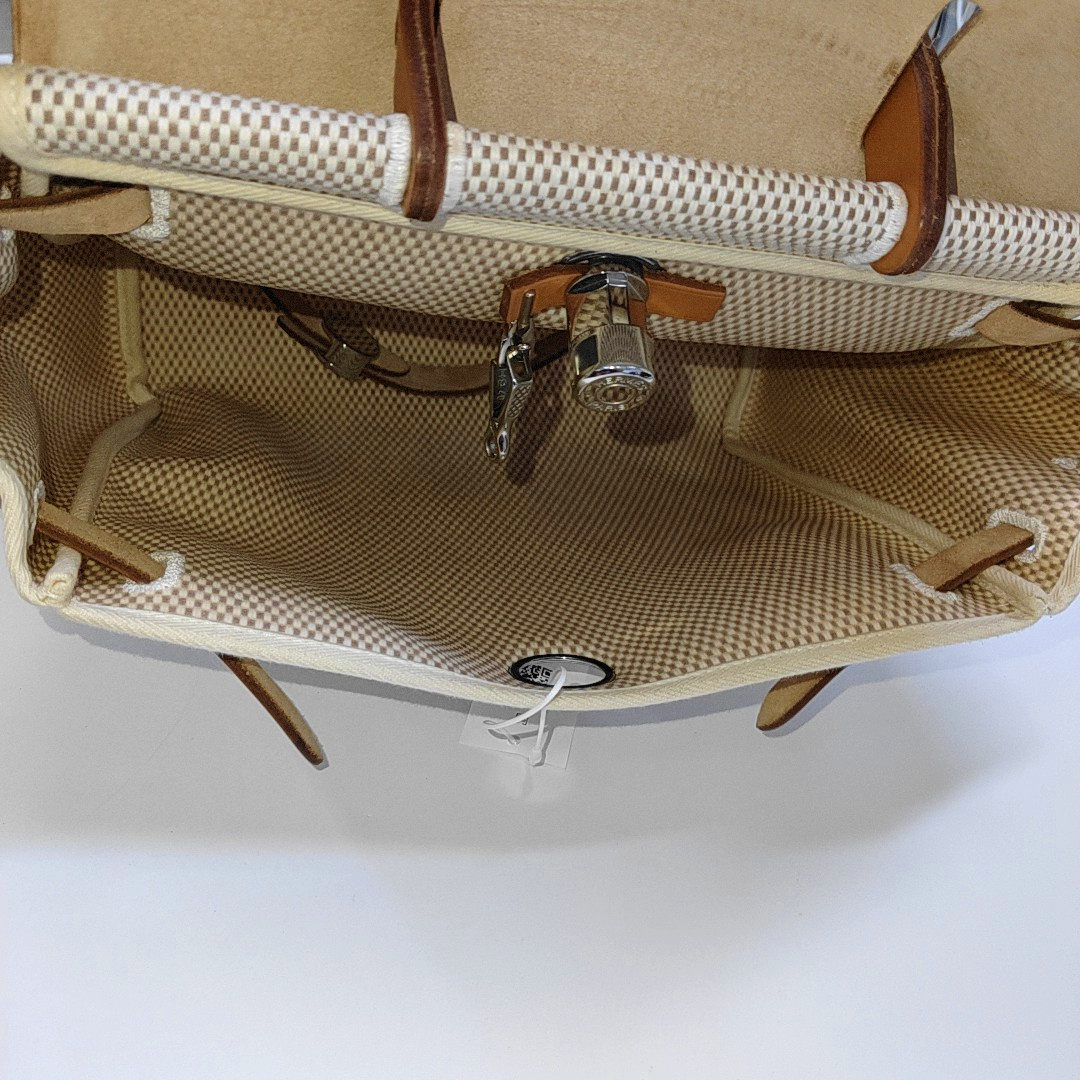 HERMÈS Herbag Small Milkshake White Canvas Backpack Handbag with Silver Hardware 🄷 Mark-(SKU)-953760184