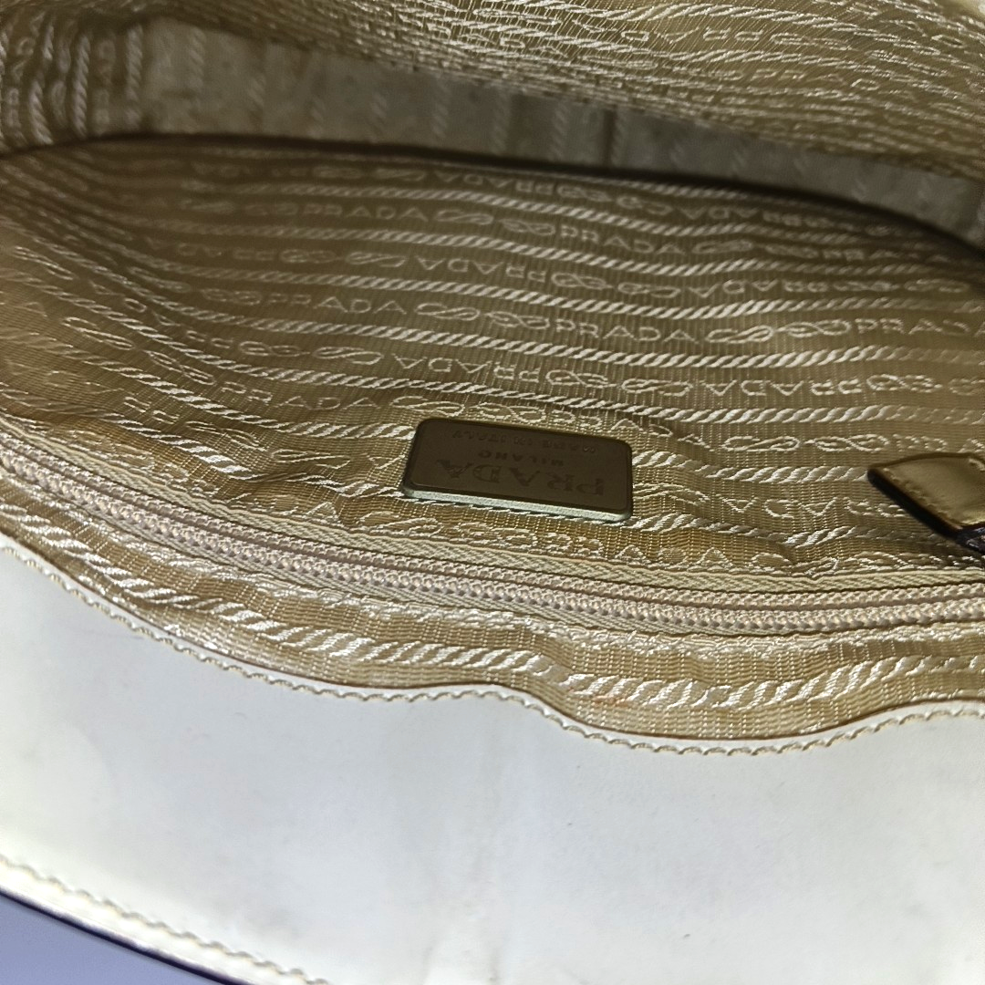 PRADA Beige Leather Single Shoulder Bag Silver Hardware-(SKU)-932498000