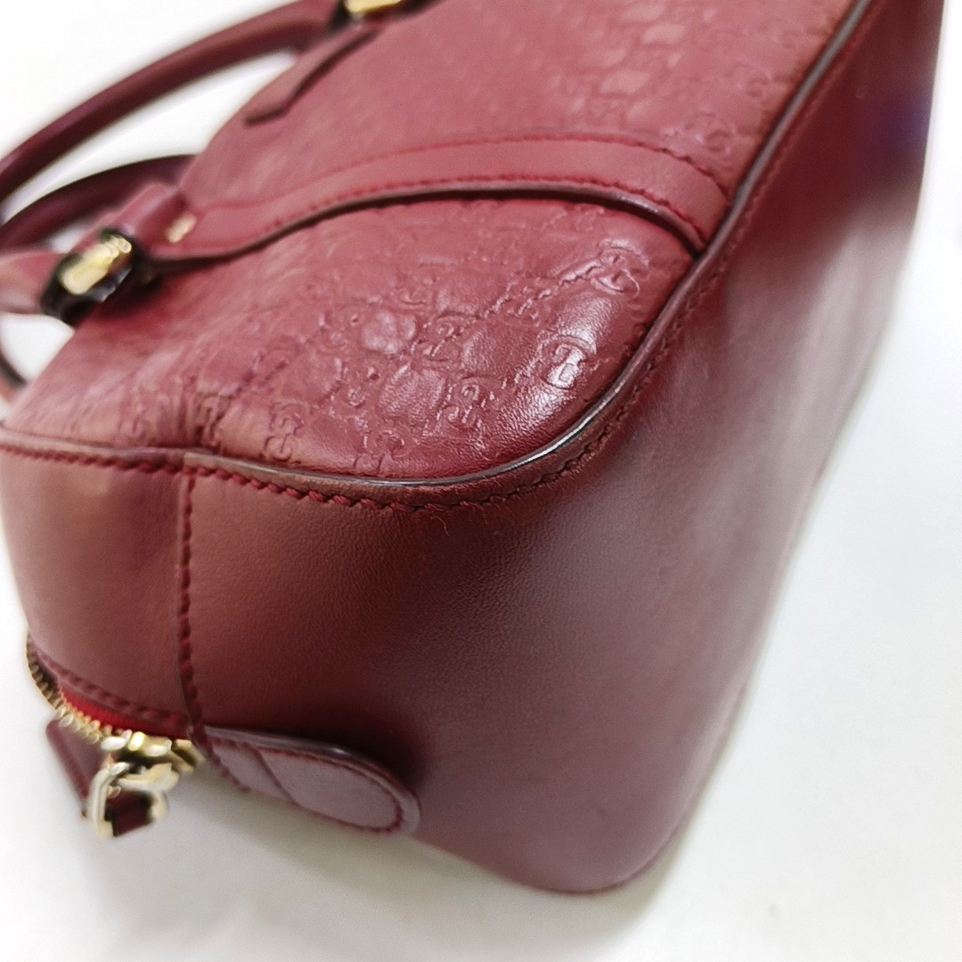 GUCCI Ligne Shima Red Calfskin Monogram Embossed Handbag Single Shoulder Bag Crossbody Bag Golden Silver Hardware-(SKU)-949440048