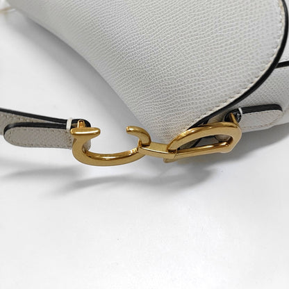 DIOR Saddle Mini White Calfskin Monogrammed Saddle Bag, Shoulder Bag, Handbag with Gold Hardware, Detachable Strap-(SKU)-965570201