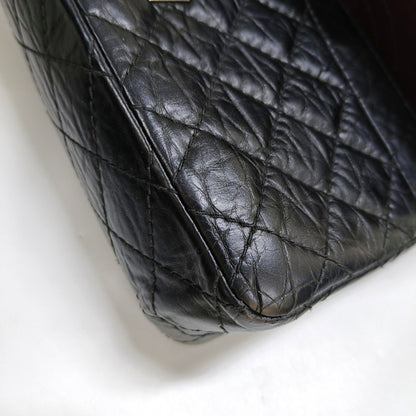 CHANEL 2.55 Small Black Leather Quilted Chain Shoulder Bag with Palladium Hardware, 13 Clasps-(SKU)-968740312