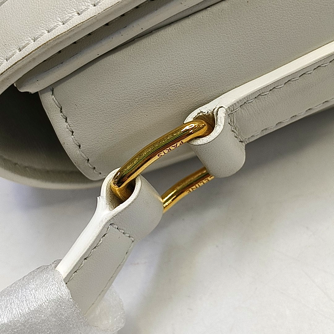 CELINE TRIOMPHE Small White Coated Canvas Triomphe Crossbody Single Shoulder Bag with Gold Hardware-(SKU)-953576570