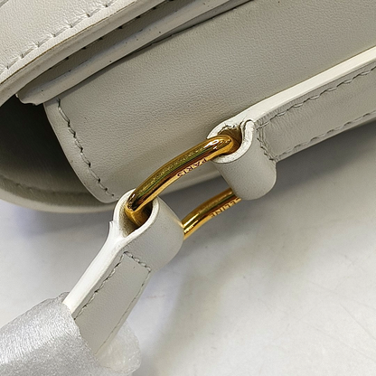 CELINE TRIOMPHE Small White Coated Canvas Triomphe Crossbody Single Shoulder Bag with Gold Hardware-(SKU)-953576570
