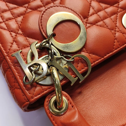 DIOR Lady Dior Mini Orange Lambskin Quilted Cannage Three Shoulder Bag, Crossbody Bag, Handbag with Detachable Strap-(SKU)-969826812
