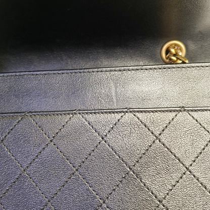 CHANEL FRONT CHAIN FLAP BAG Black Calfskin Quilted Shoulder Bag Gold Hardware 24K-(SKU)-961017689