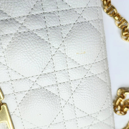 DIOR Dior Caro Medium White Calfskin Quilted Shoulder Bag with Gold Hardware-(SKU)-969148455