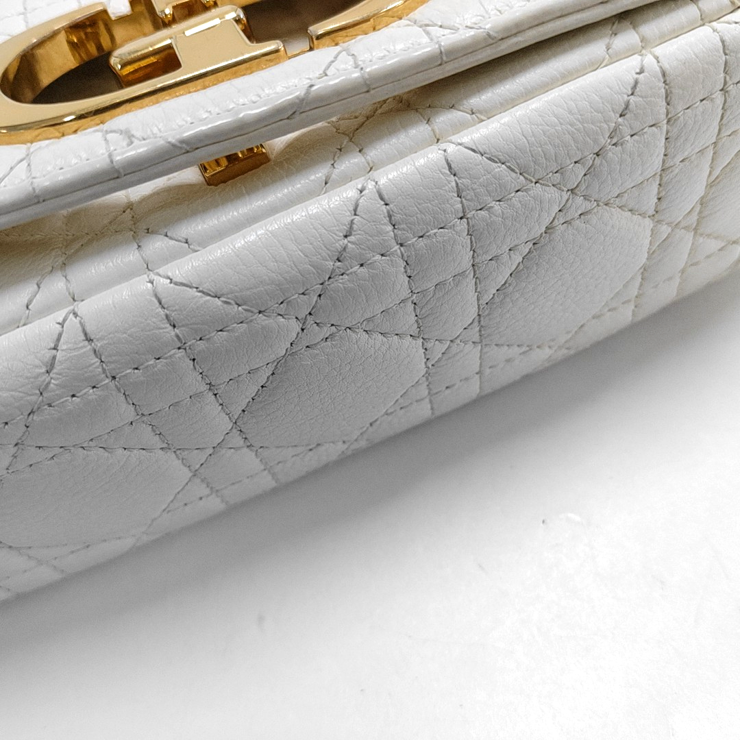 DIOR Dior Caro Small White Lamb Skin Monogram Quilted Crossbody Bag, Shoulder Bag, Golden Hardware-(SKU)-958801213