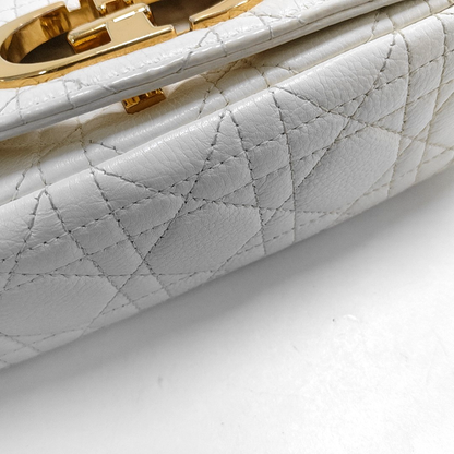 DIOR Dior Caro Small White Lamb Skin Monogram Quilted Crossbody Bag, Shoulder Bag, Golden Hardware-(SKU)-958801213