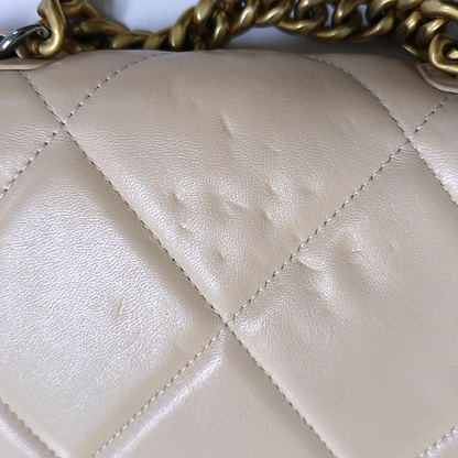 CHANEL CHANEL 19 WOC Beige Lamb Skin Quilted Stitched Crossbody Shoulder Bag Handbag Tote Bag Golden Silver Rhodium Hardware 31 Clasp-(SKU)-949178375