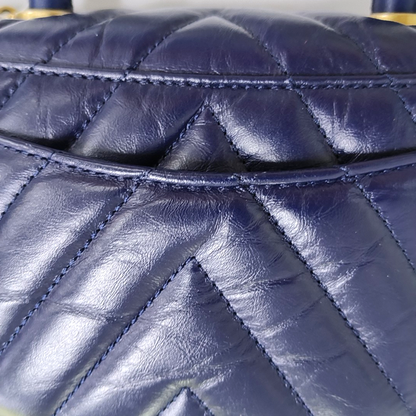 CHANEL COCO HANDLE Small Navy Blue Leather Quilted V Pattern Shoulder Bag with Detachable Strap, Gold Hardware, 26 Clasp-(SKU)-956703810