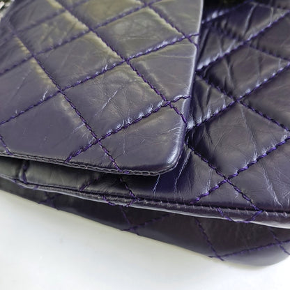 CHANEL 2.55 Large Purple Calfskin Quilted Chevron Single Shoulder Bag with Palladium Hardware-(SKU)-966463850