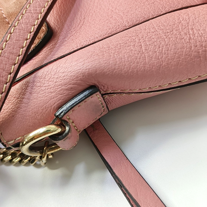 Chloé Faye mini Pink Cowhide Backpack Single Shoulder Bag Golden hardware shoulder straps-(SKU)-958394147