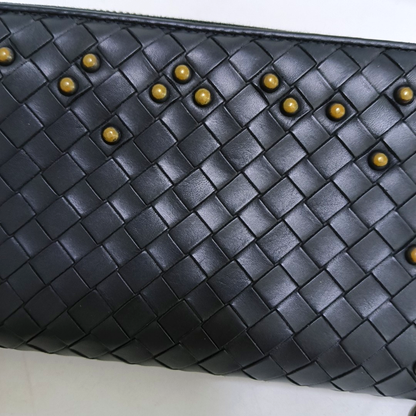 BOTTEGA VENETA Olimpia Black Cowhide Braided Rivet Wallet Black hardware-(SKU)-959767713