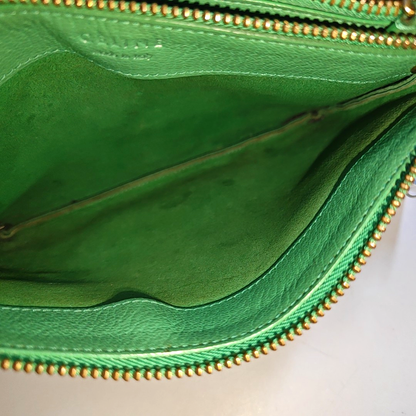 CELINE TRIO Small size Green Sheepskin Shoulder Bag Golden hardware-(SKU)-947272466