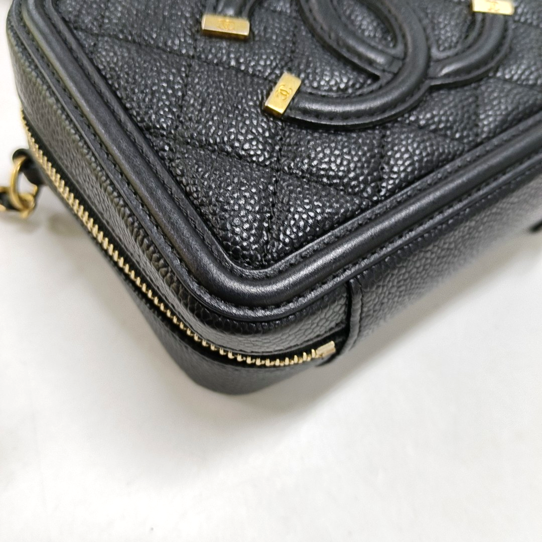 CHANEL FILIGREE black leather quilted diamond pattern crossbody bag shoulder bag gold hardware 27 opening-(SKU)-947863441