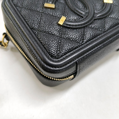 CHANEL FILIGREE black leather quilted diamond pattern crossbody bag shoulder bag gold hardware 27 opening-(SKU)-947863441