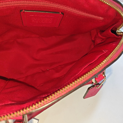 COACH SIERRA Medium size Red Leather Shoulder Bag Crossbody Tote Bag Silver Hardware Removable shoulder strap-(SKU)-948647189