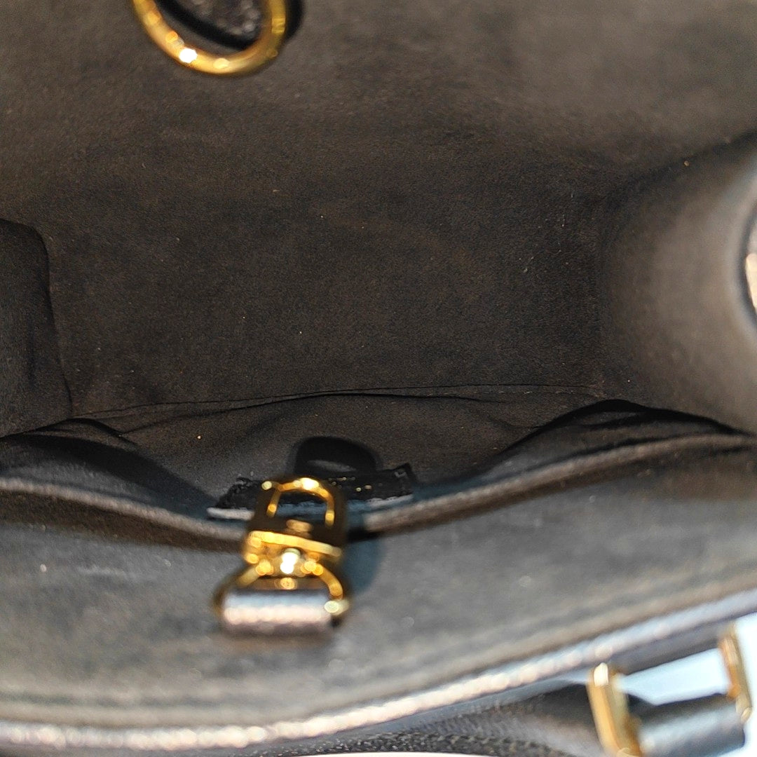 LOUIS VUITTON ONTHEGO BB Black Leather Monogram Crinkle Jungle Bag Shoulder Bag Tote Crossbody Bag with Gold Hardware and Removable Strap-(SKU)-970414576
