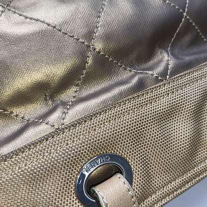 CHANEL Tote bag Champagne Coated Canvas Monogrammed Quilted Handbag Silver Hardware 11nan-(SKU)-948373759