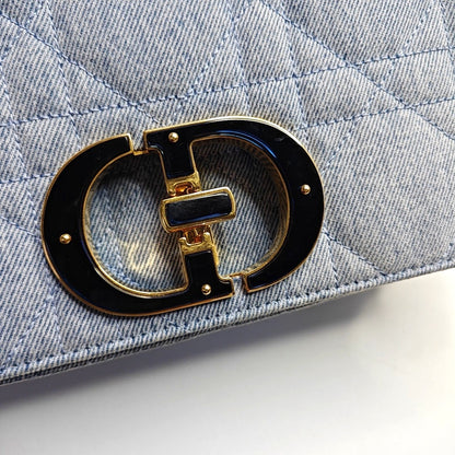 DIOR Dior Caro Medium Blue Denim Quilted Crossbody Shoulder Bag Tote Bag-(SKU)-966917875